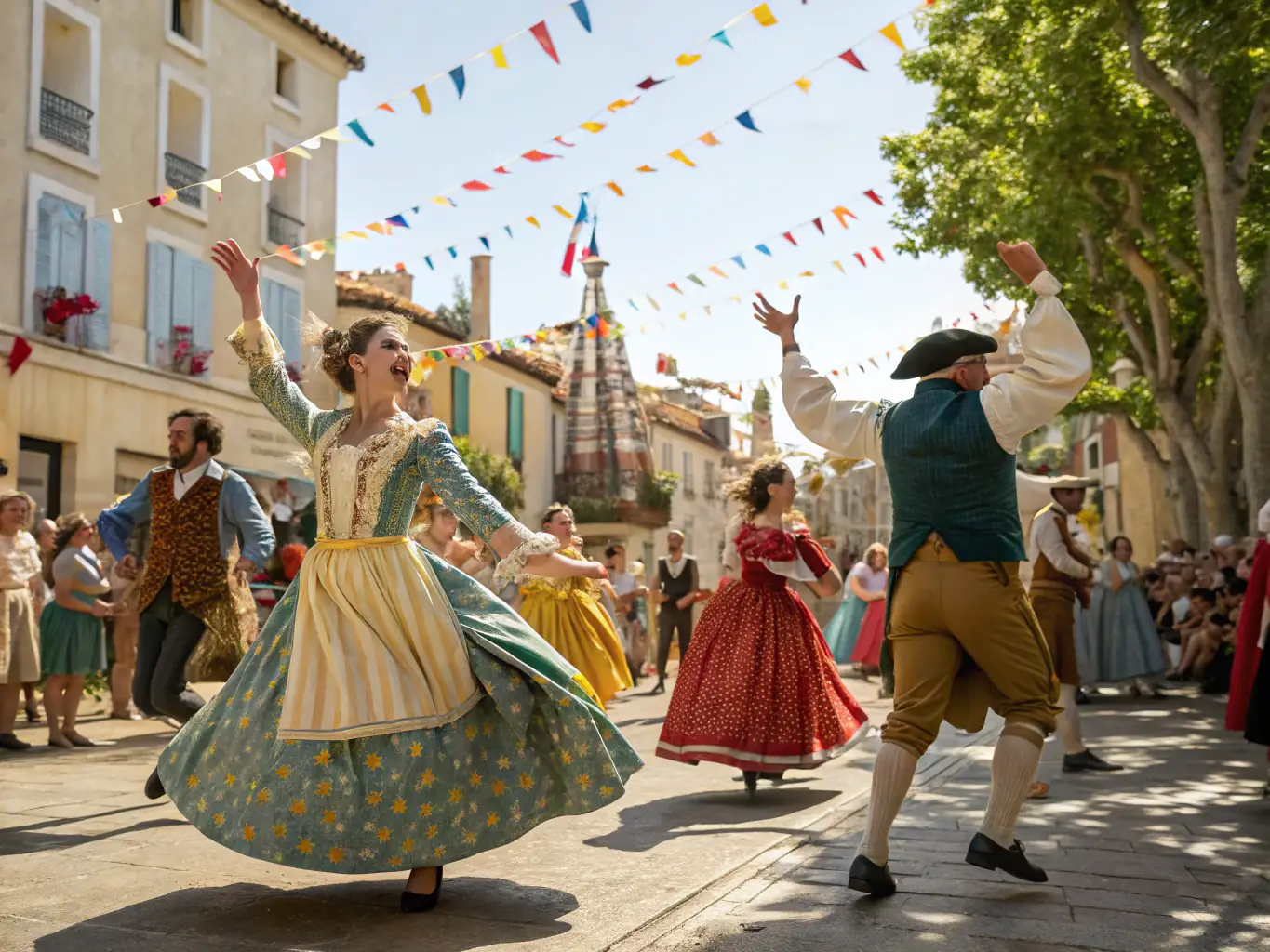 A vibrant image of a local festival in Saléon, showcasing traditional music, dance, and crafts.