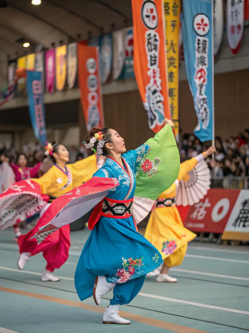 A vibrant photo capturing a group of local children participating in a traditional Saléon folk dance workshop, showcasing their colorful costumes and enthusiastic expressions.